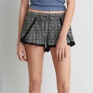 AEO black & white boho print lightweight fringe shorts